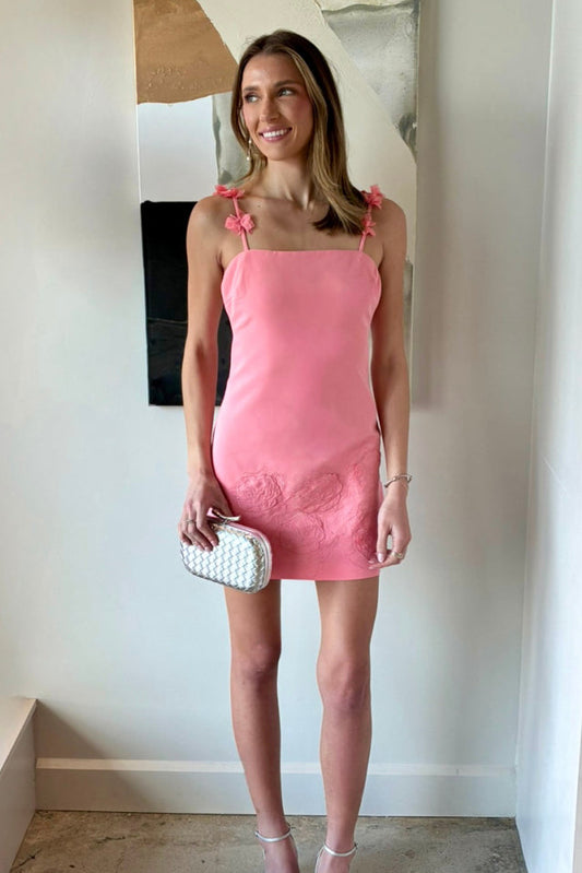3D Flower Strap Square Neck Mini Slip Dress