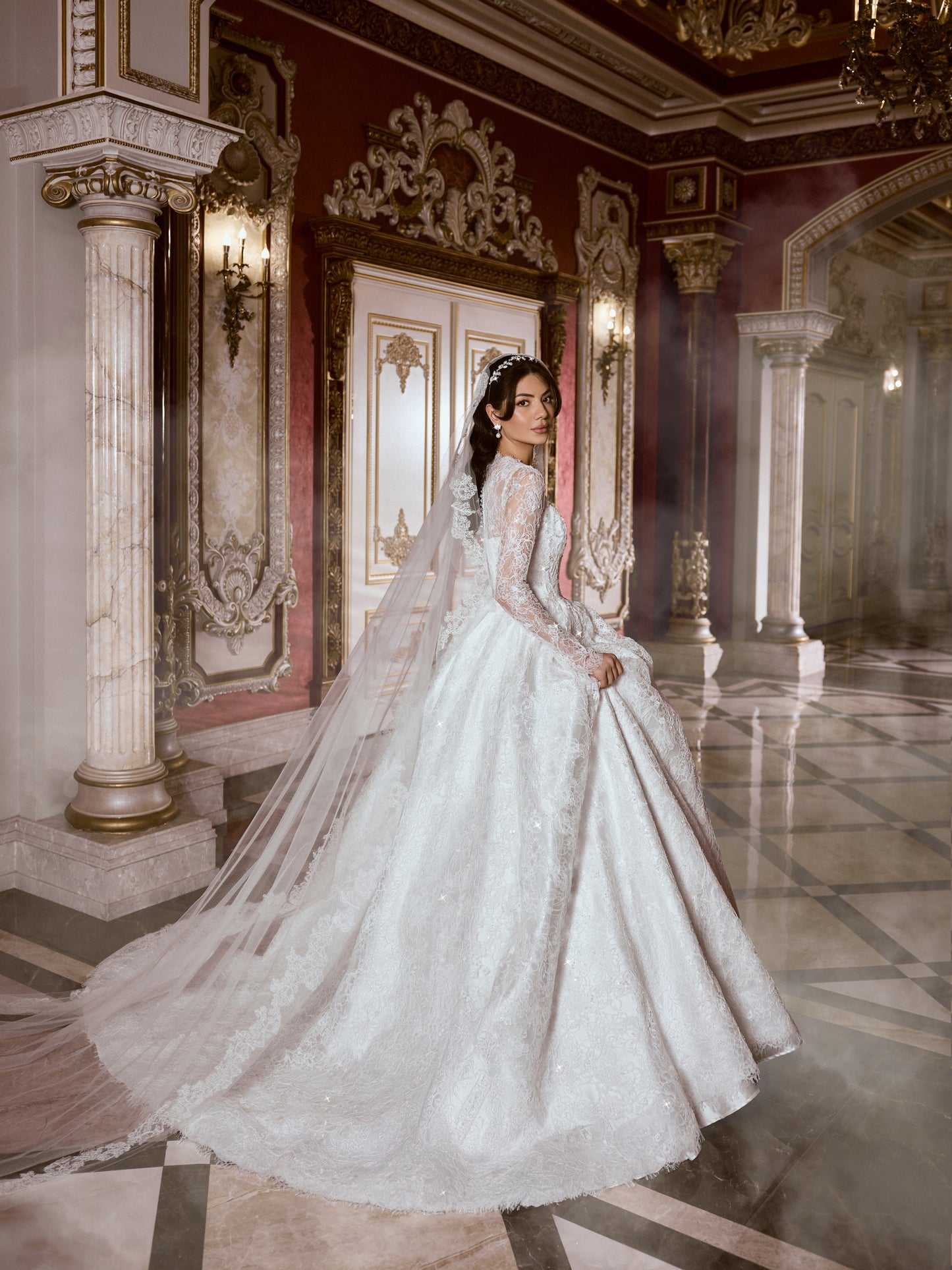Long Sleeve Lace Ball Gown Wedding Dress