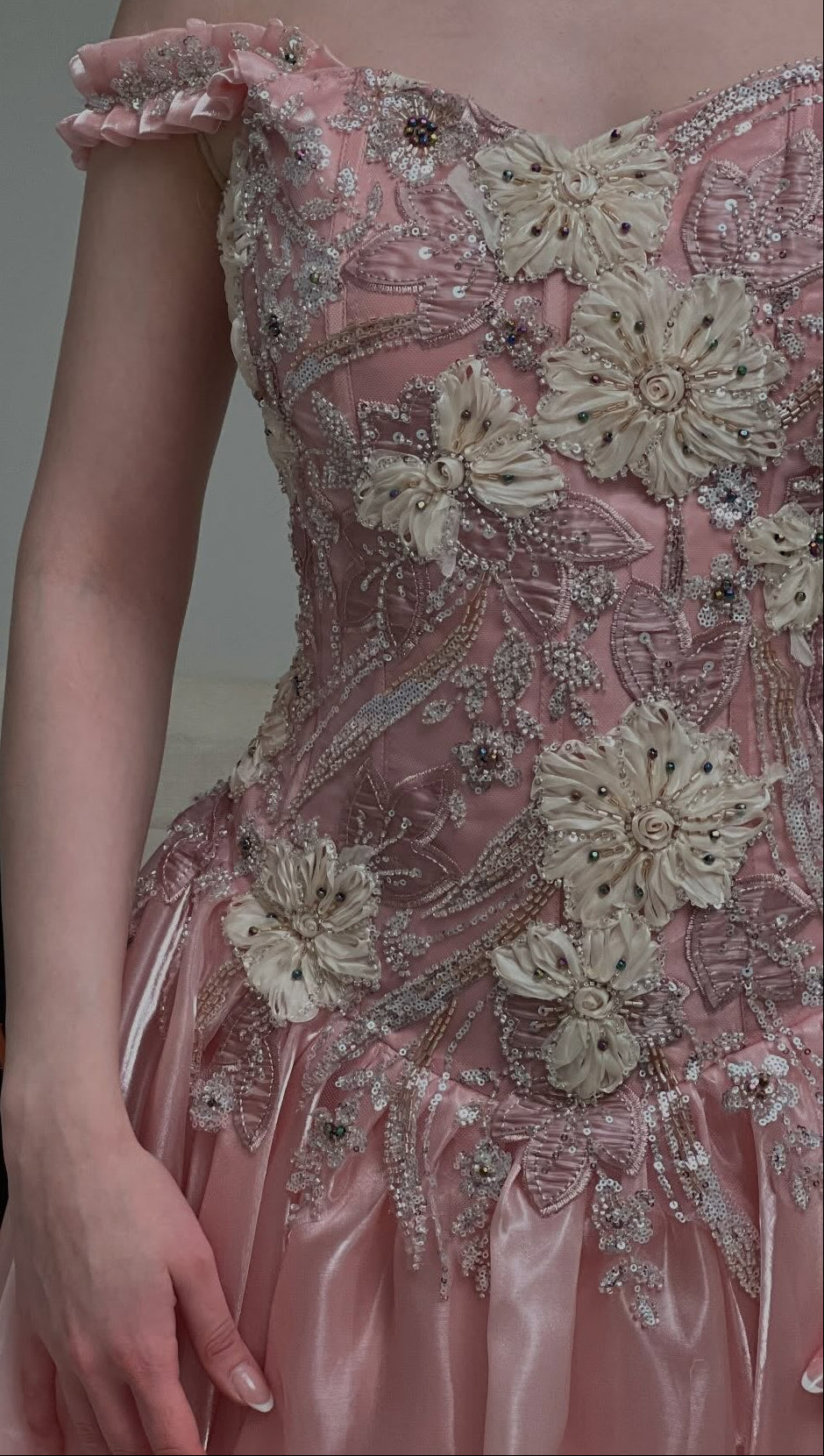 Off-the-Shoulder Floral Applique Ball Gown