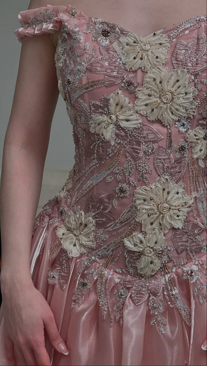 Off-the-Shoulder Floral Applique Ball Gown