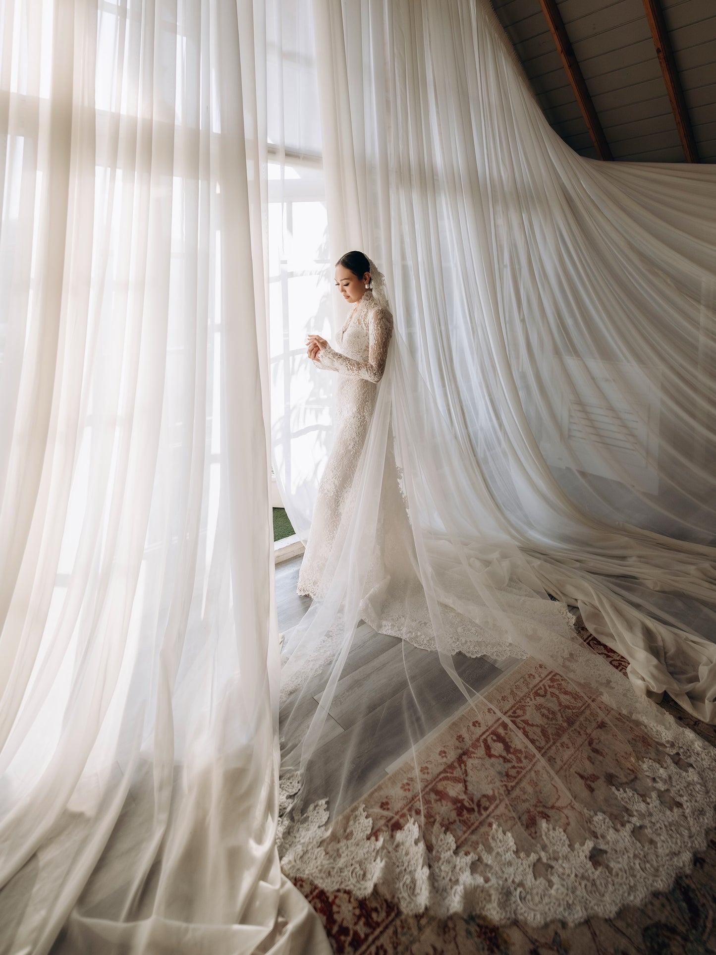 High Neck Long Sleeve Lace Trumpet Wedding Dress