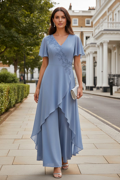 Chiffon Jumpsuit with Flutter Sleeves & Overskirt