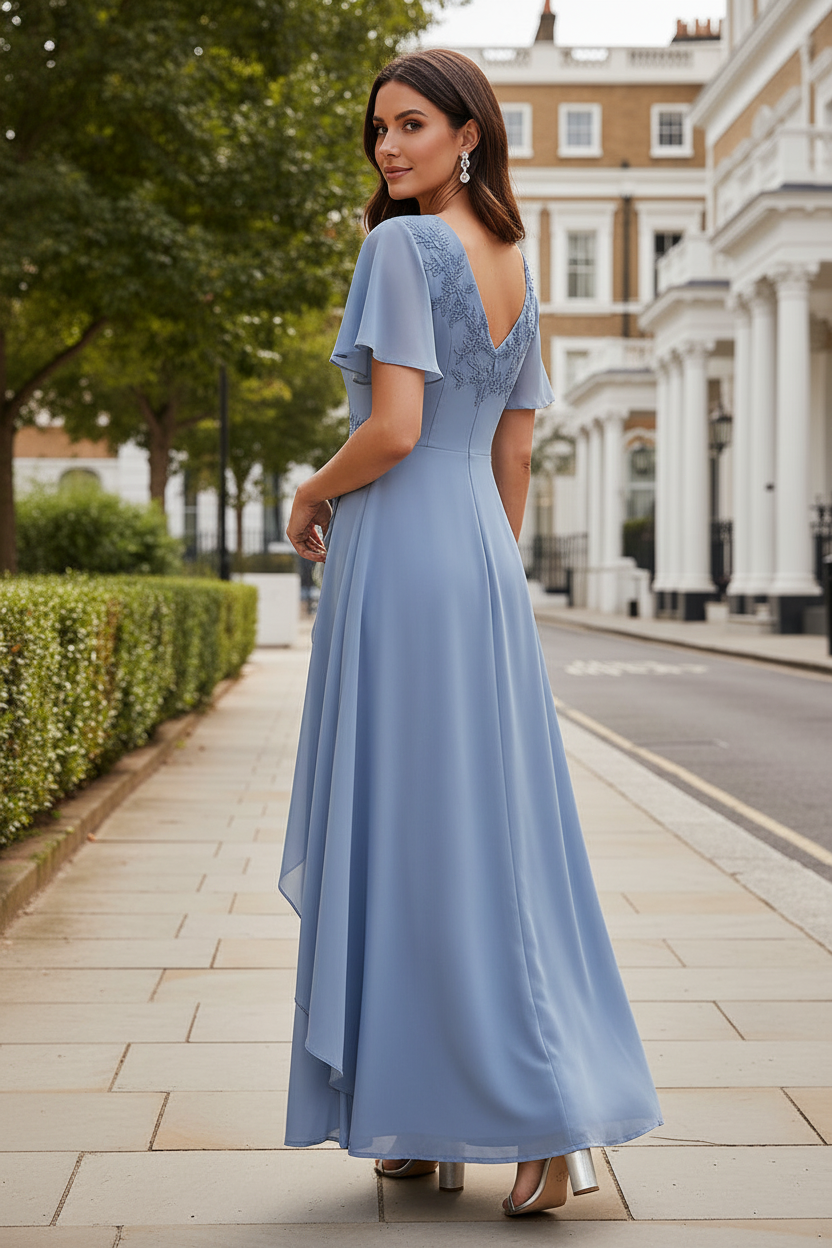 Chiffon Jumpsuit with Flutter Sleeves & Overskirt