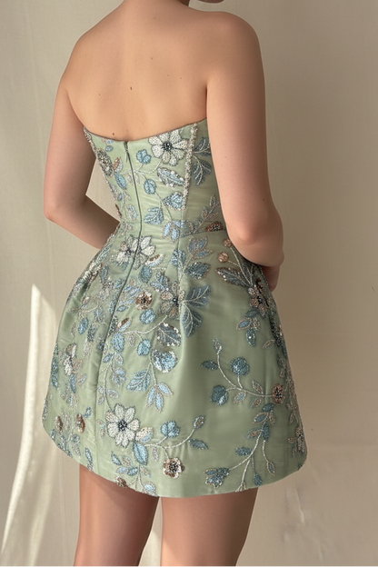 Beaded Corset Bubble Hem Mini Dress