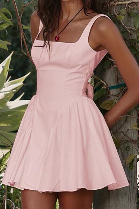Open Back Square Neck Fit and Flare Mini Dress