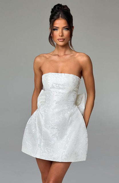 Strapless Jacquard Corset Mini Dress with Bow