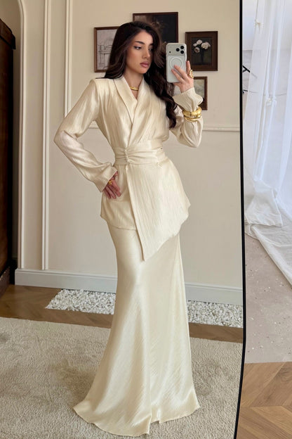 Asymmetrical Peplum Blazer and Maxi Skirt Set