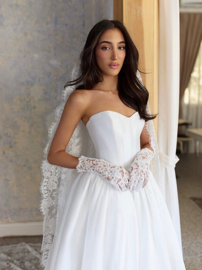 Strapless Basq-Waist Satin Ball Gown Wedding Dress
