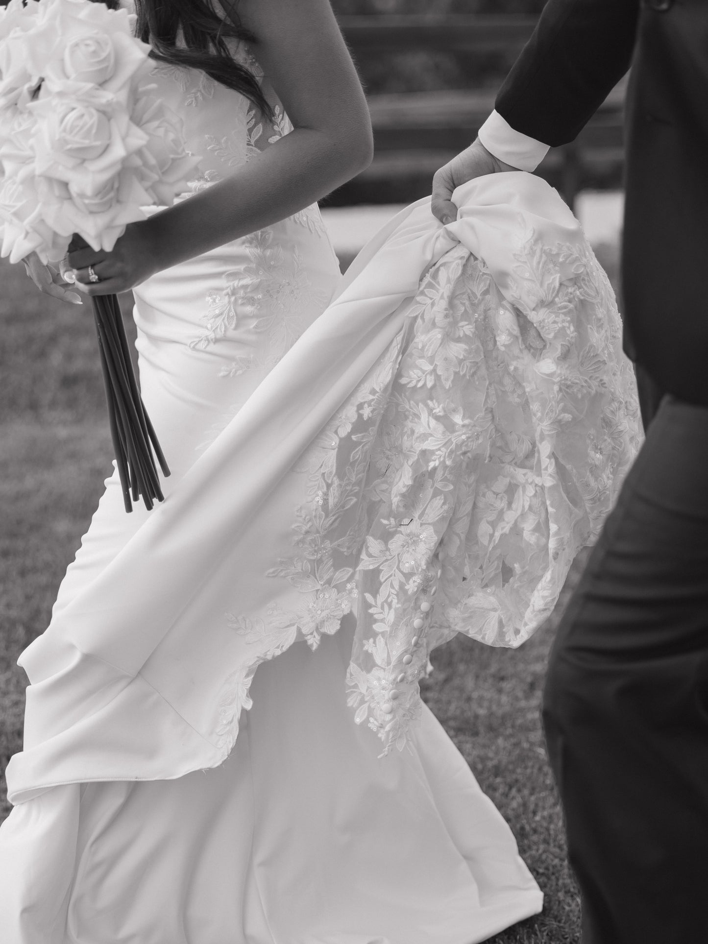 Strapless Sheath Wedding Gown with Lace Overskirt Train