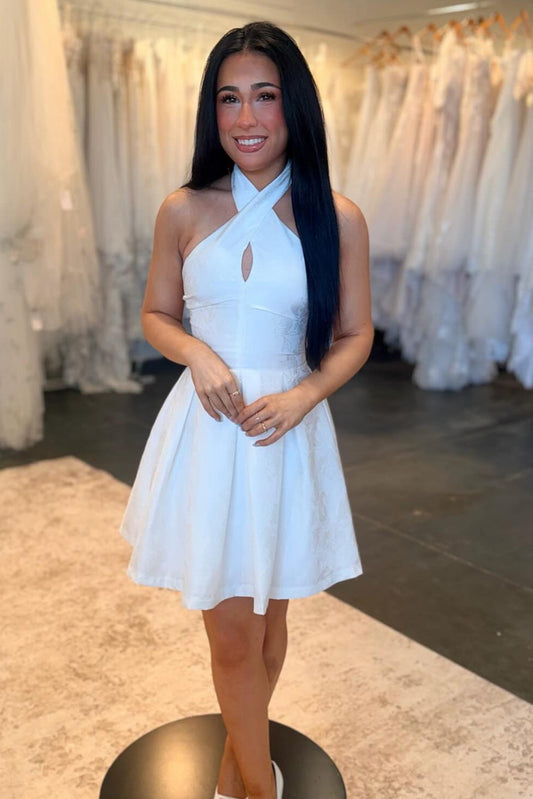 Halter Keyhole Pleated A-Line Mini Dress