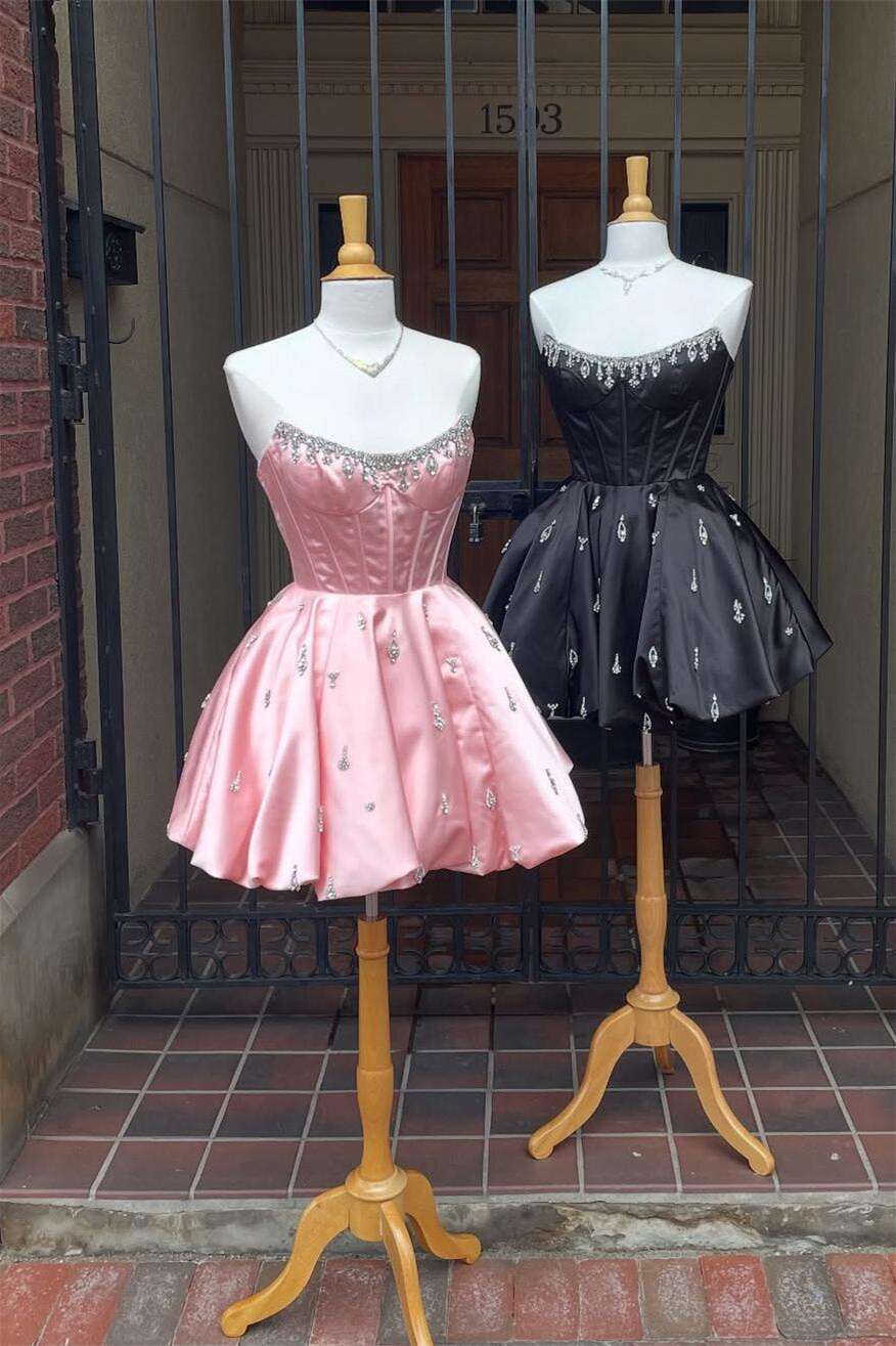 Crystal Beaded Strapless Corset Bubble Dress