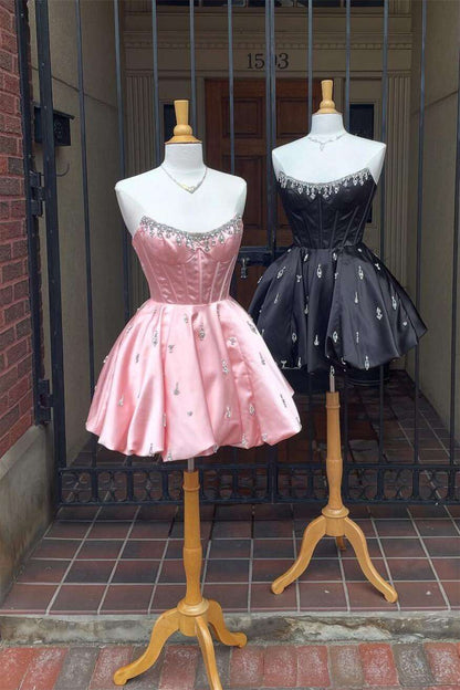 Crystal Beaded Strapless Corset Bubble Dress