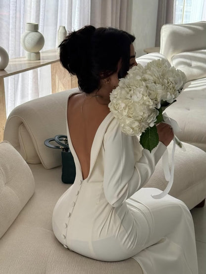 Long Sleeve Mermaid Wedding Dress with Open Back