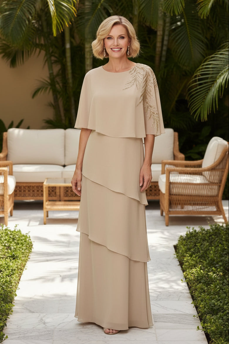 Sequined Cape Tiered Maxi Dress