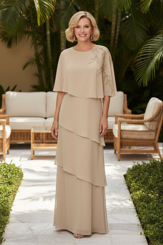Sequined Cape Tiered Maxi Dress
