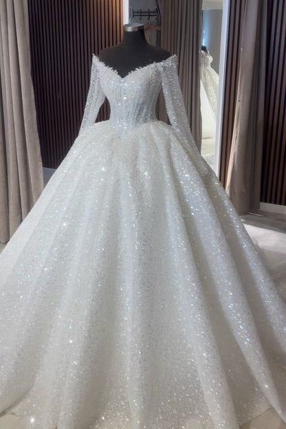Sparkle Ball Gown Wedding Dress with Long Sleeves