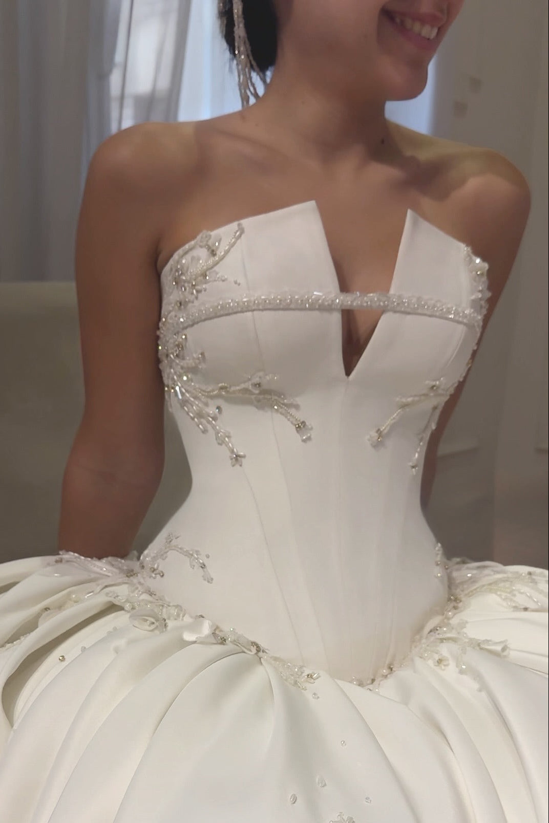 Beaded Corset Satin Ball Gown Wedding Dress