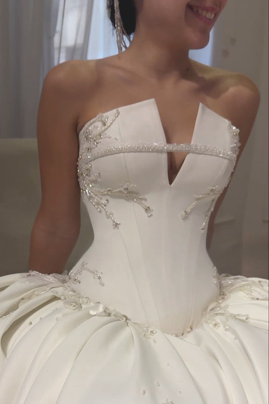 Beaded Corset Satin Ball Gown Wedding Dress