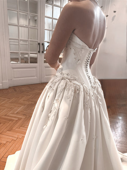 Beaded Corset Satin Ball Gown Wedding Dress