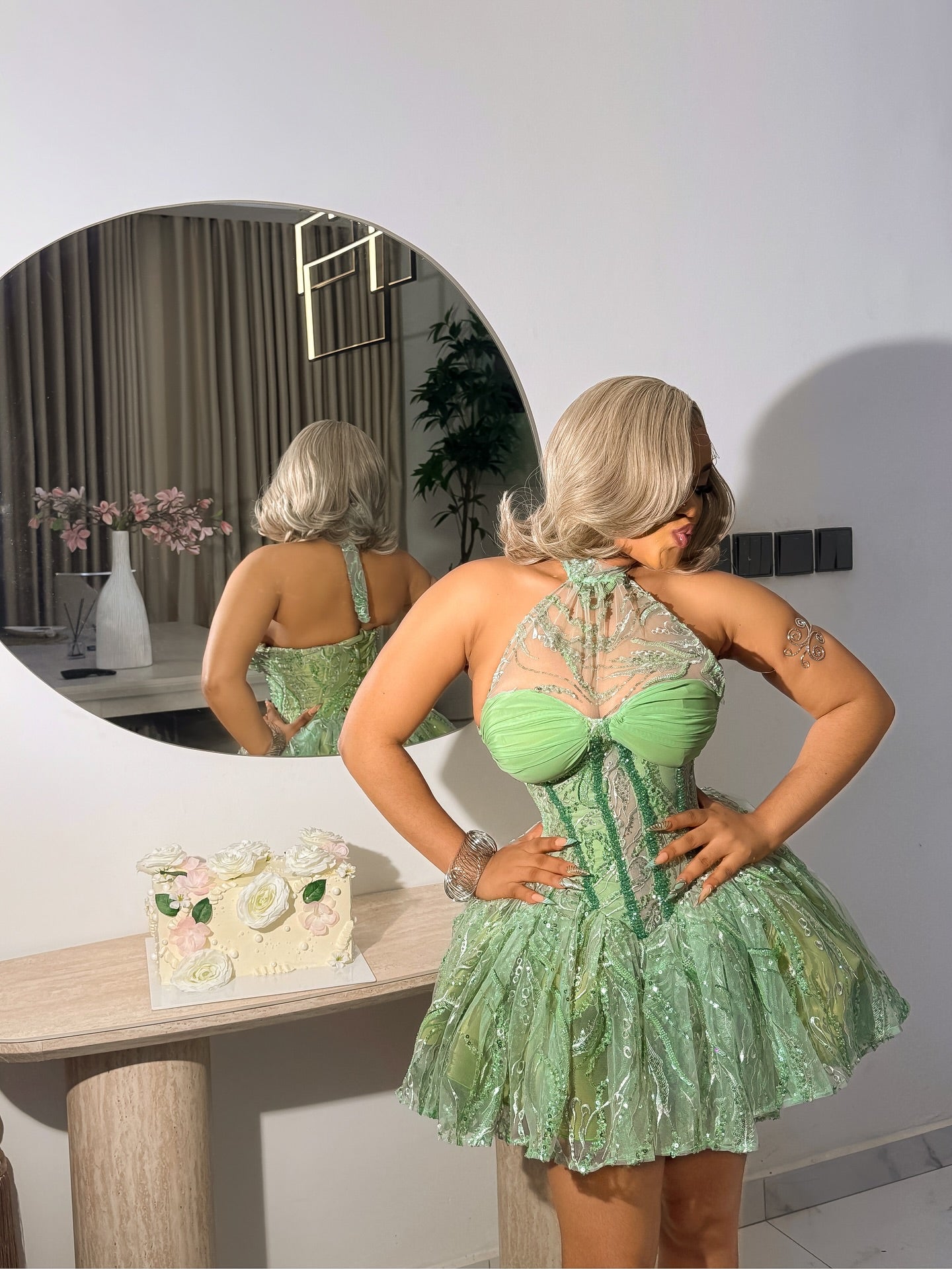 Halter Neck Corset Mini Dress with Voluminous Skirt