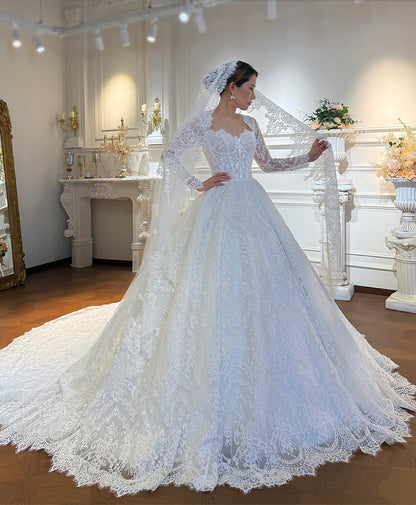 Corset Lace Ball Gown Wedding Dress with Cathedral Train