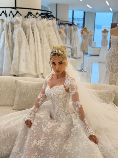 Lace Long Sleeve Ball Gown Wedding Dress