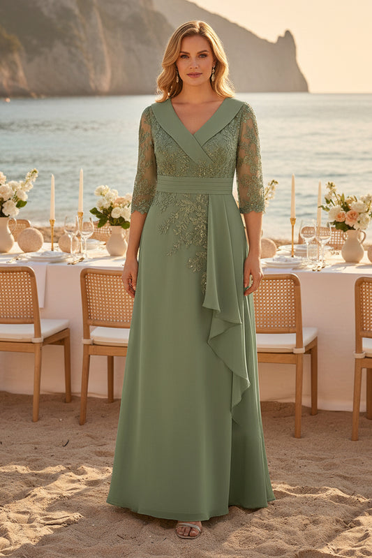 Elegant Lace A-Line Evening Dress with 3/4 Sleeves