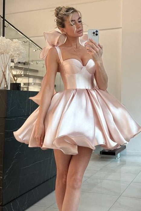 Sweetheart Corset Satin Mini Dress with Bows