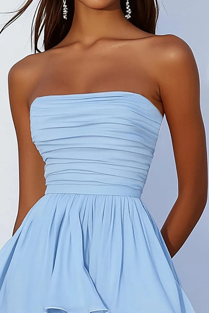 Strapless Ruched Tiered Ruffle Mini Party Dress
