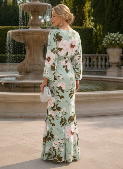 Floral Print Bateau Neck Maxi Dress