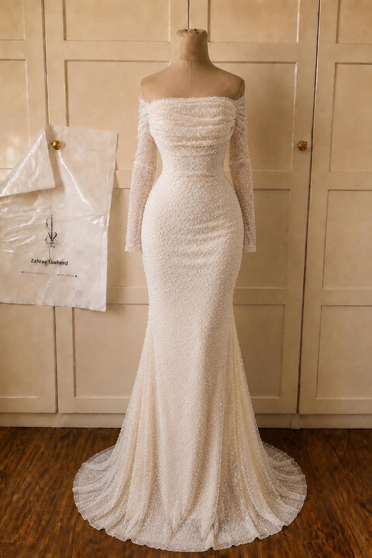Off-the-Shoulder Pearl Mermaid Wedding Dress