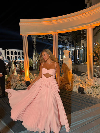 Pleated Cut-Out Tiered Maxi Dress