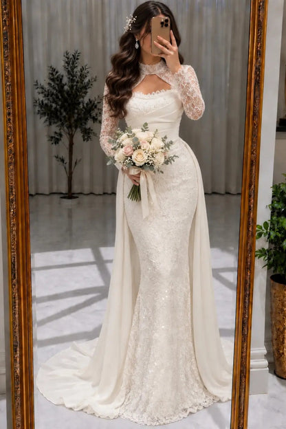 Lace Mermaid Wedding Dress with Overskirt