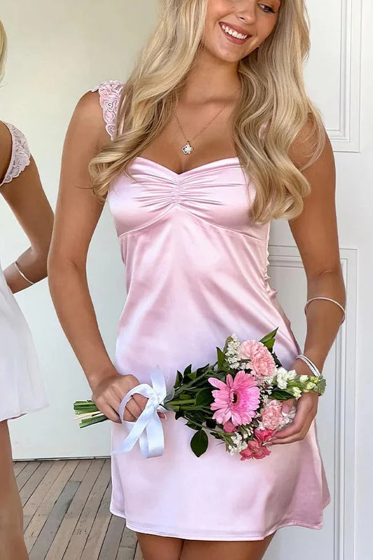 Sweetheart Satin Mini Slip Dress with Lace Straps