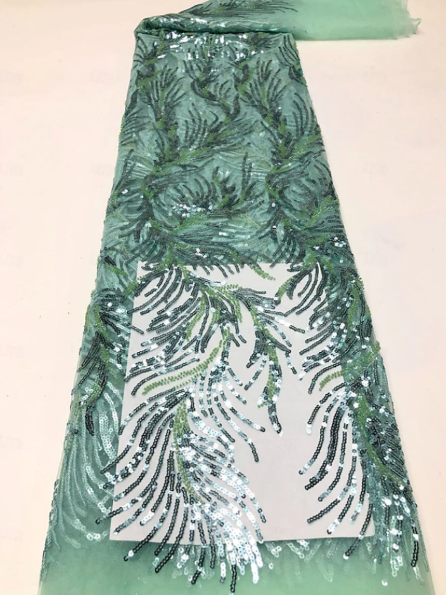 Sequin Leaf Print Blouse & Satin Skirt Two-Piece Set