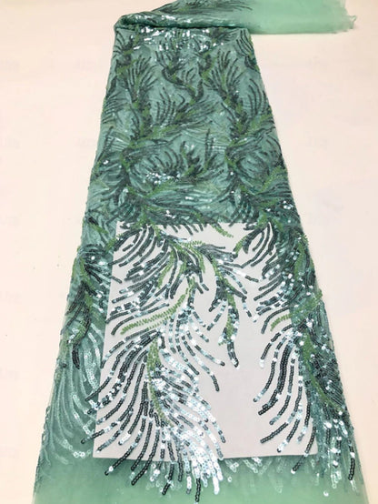 Sequin Leaf Print Blouse & Satin Skirt Two-Piece Set