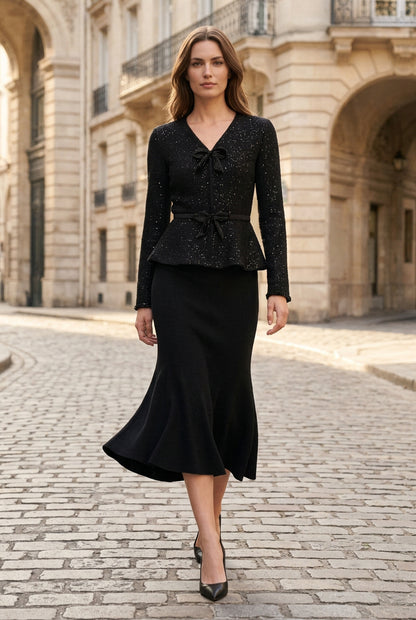 Peplum Jacket and Fluted Midi Skirt Two-Piece Set