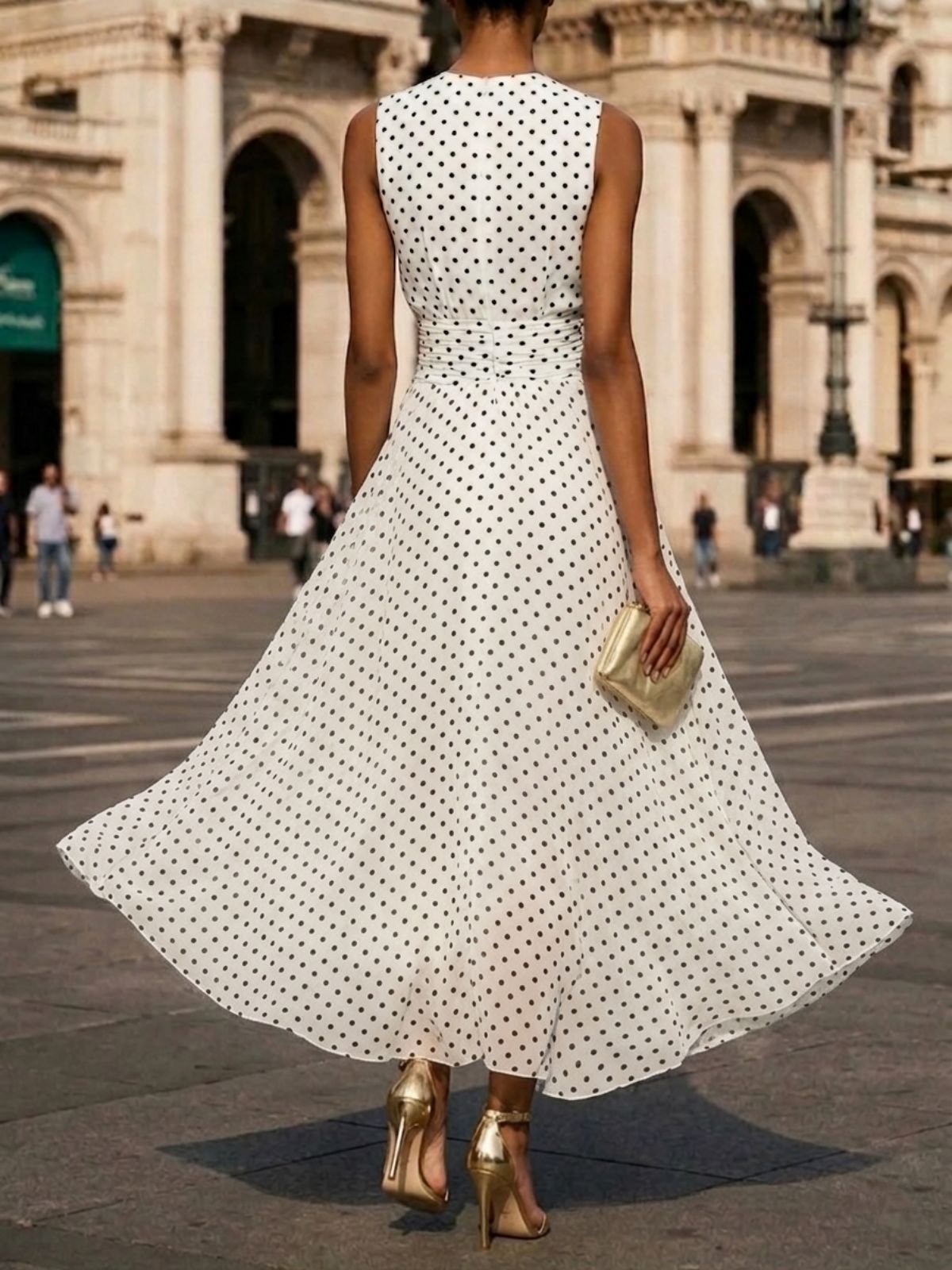 Polka Dot Sleeveless A-Line Maxi Dress