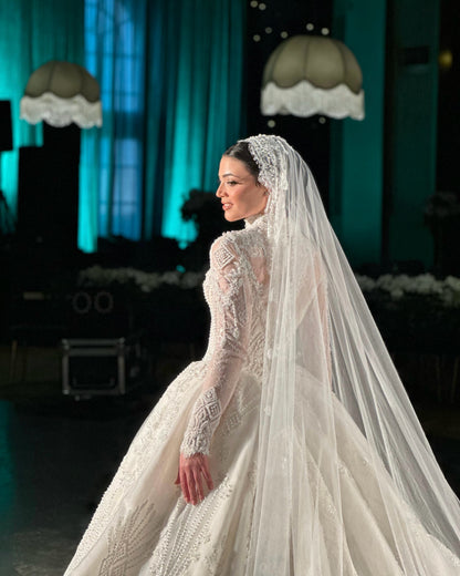 Long Sleeve Illusion Ball Gown Wedding Dress