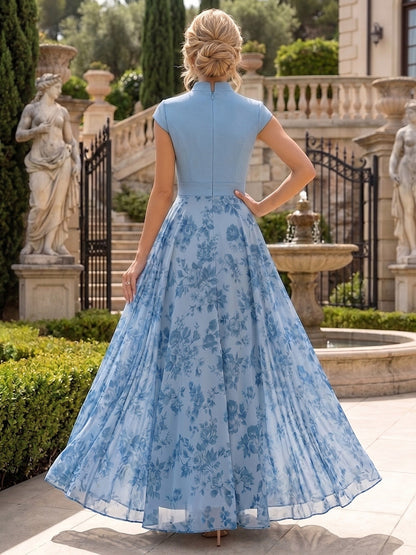 Elegant Floral Print Mock Neck Maxi Dress