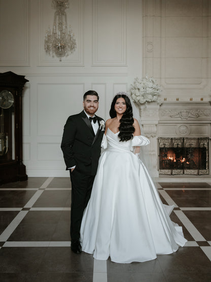 Off-the-Shoulder Satin Ball Gown Wedding Dress