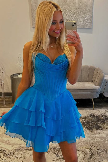 Strapless Corset Tiered Ruffle Homecoming Dress