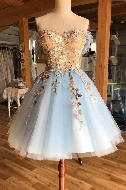 Floral Applique Off-Shoulder Tulle Homecoming Dress