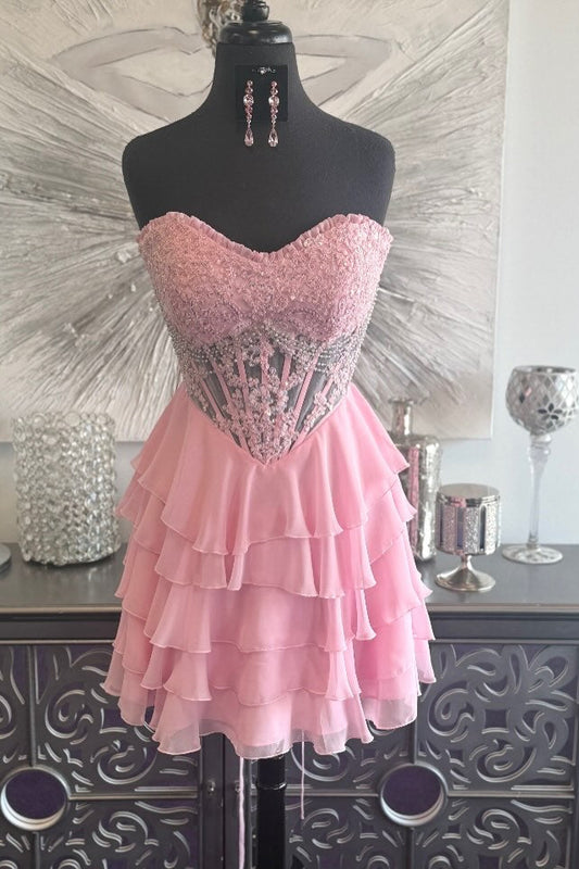 Sweetheart Corset Tiered Ruffle Mini Dress