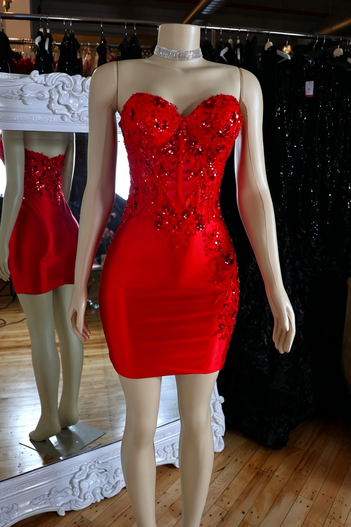 Beaded Strapless Sweetheart Corset Bodycon Mini Dress