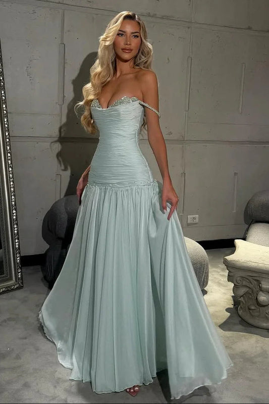 Scalloped Crystal Ruched Chiffon Evening Gown