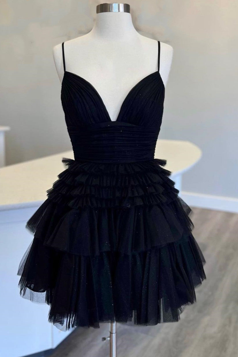 Tiered Ruffle Glitter Tulle Short Dress