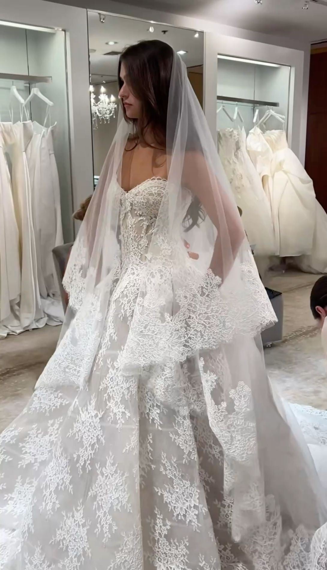 Strapless Lace Ball Gown Wedding Dress with Corset Bodice