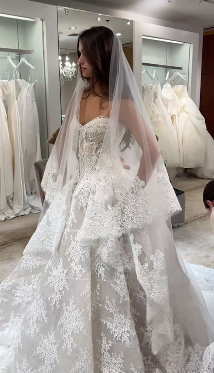 Strapless Lace Ball Gown Wedding Dress with Corset Bodice