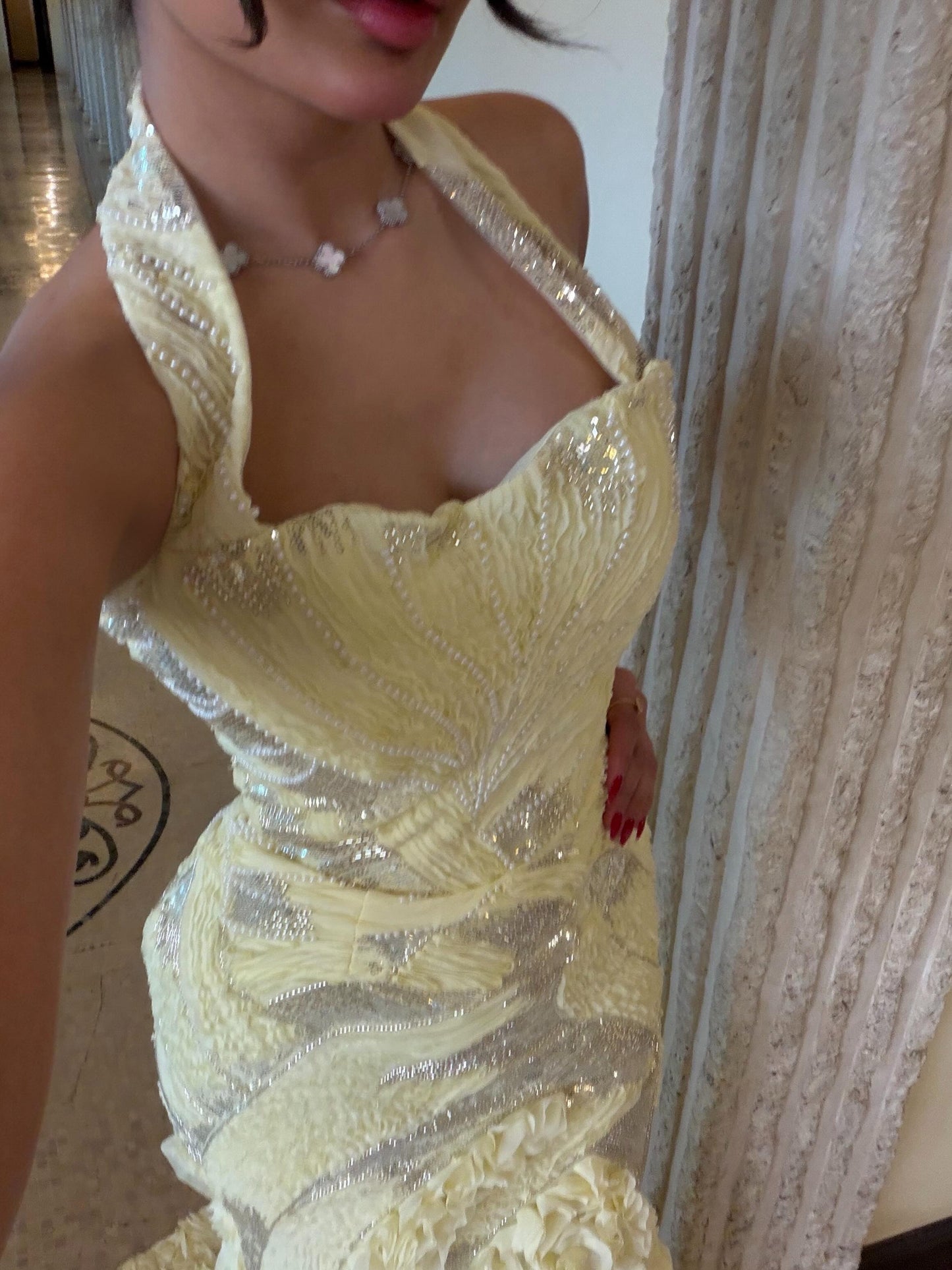 Halter Sequin Mermaid Gown with Ruffled Skirt